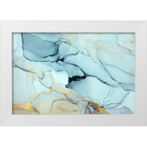 Turquoise Ink Abstract White Modern Wood Framed Art Print by Dein, Mari