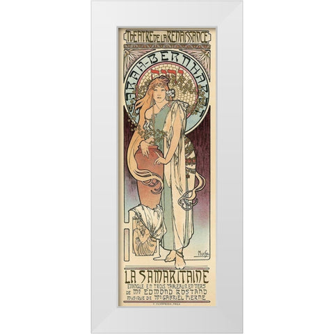 Sarah Bernhardt White Modern Wood Framed Art Print by Mucha, Alphonse