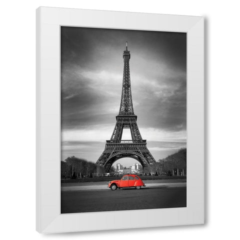 Retro Red and the Eiffel Tower  White Modern Wood Framed Art Print by Anonymous