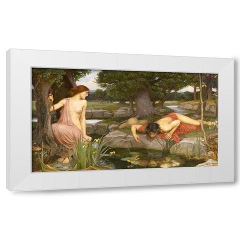 Echo And Narcissus White Modern Wood Framed Art Print by Waterhouse, J. W.