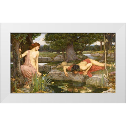 Echo And Narcissus White Modern Wood Framed Art Print by Waterhouse, J. W.