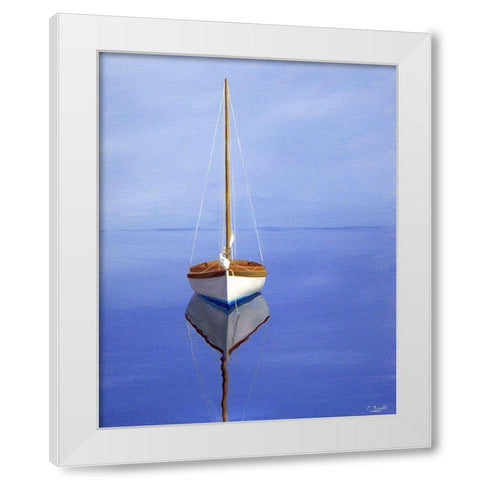 Moored Sailboat II White Modern Wood Framed Art Print by Saxe, Carol