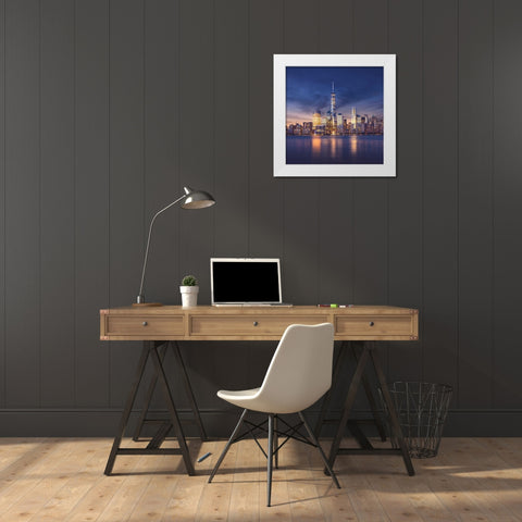 New York City-Manhattan Sunset White Modern Wood Framed Art Print by Masik, Ilja|