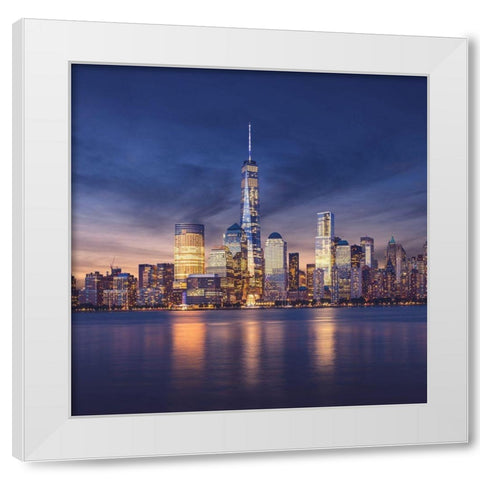 New York City-Manhattan Sunset White Modern Wood Framed Art Print by Masik, Ilja|
