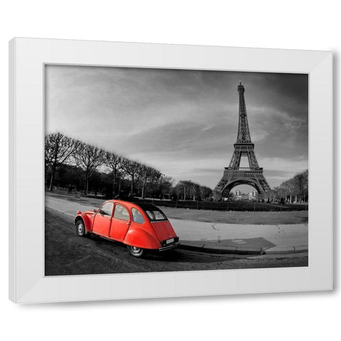 Red in Motion by the Eiffel Tower White Modern Wood Framed Art Print by Anonymous