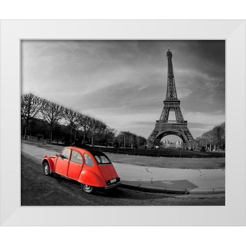 Red in Motion by the Eiffel Tower White Modern Wood Framed Art Print by Anonymous
