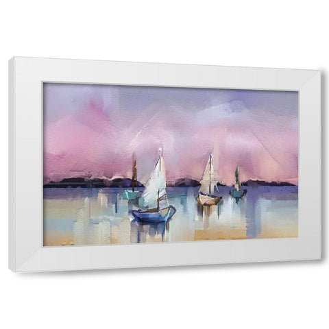 Seascape with Sunlit Background White Modern Wood Framed Art Print by Pornmingmas, N.