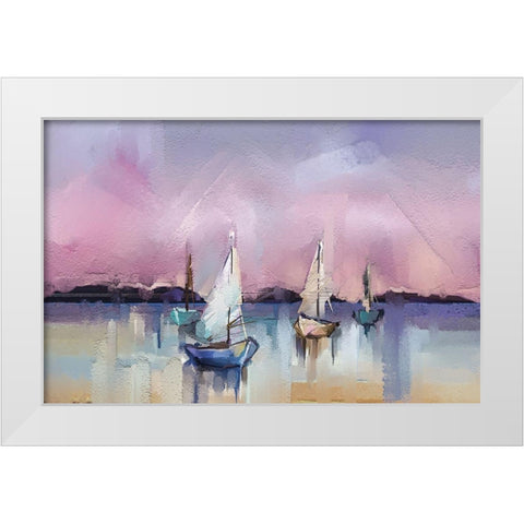 Seascape with Sunlit Background White Modern Wood Framed Art Print by Pornmingmas, N.