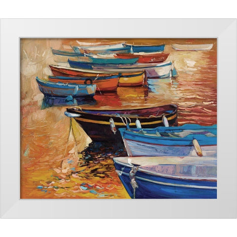 Rowboats Moored on Ocean White Modern Wood Framed Art Print by Dimitrov, Boyan
