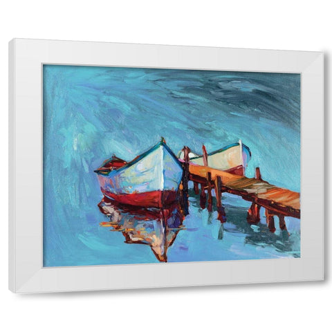 Rowboats Tied to Pier White Modern Wood Framed Art Print by Dimitrov, Boyan