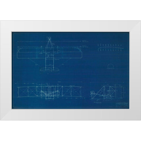 Wright Brothers Plane,Blueprint White Modern Wood Framed Art Print by Anonymous