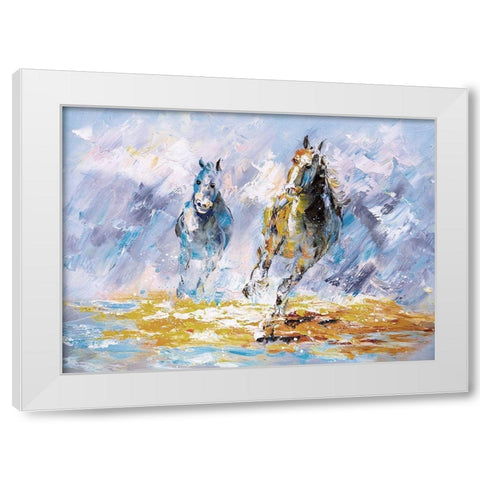 Horses Running Oil Painting White Modern Wood Framed Art Print by Chen, Y.C.