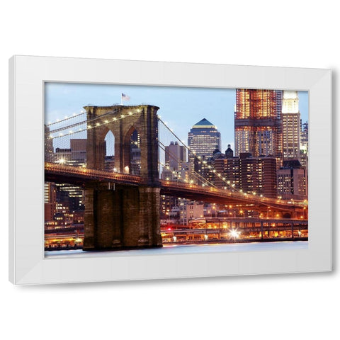 Brooklyn Bridge in Lights White Modern Wood Framed Art Print by Heng, Lu