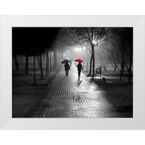 Umbrella Walk White Modern Wood Framed Art Print by Anonymous