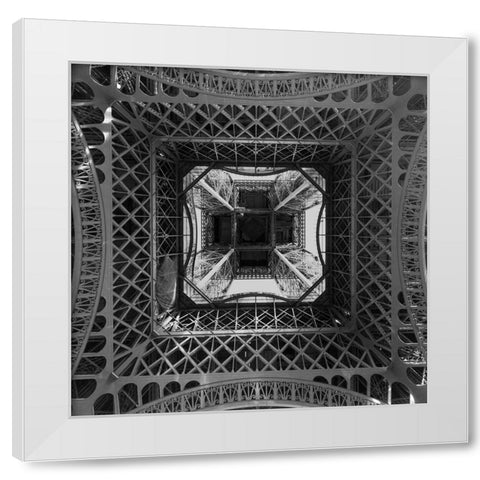 Looking Up inside the Eiffel Tower White Modern Wood Framed Art Print by Graciet, Stephane