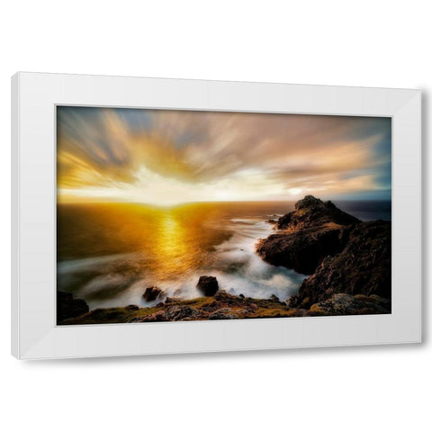 Sunset over Gurnards Headq. Cornwall, England White Modern Wood Framed Art Print by Frates, Dennis