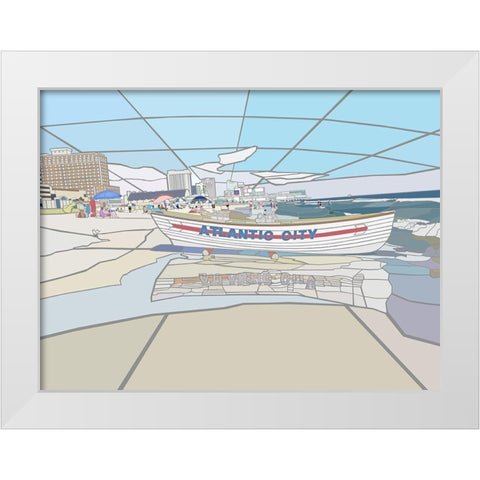 Atlantic City Beach Vista Scene White Modern Wood Framed Art Print by Mandell, Jonathan