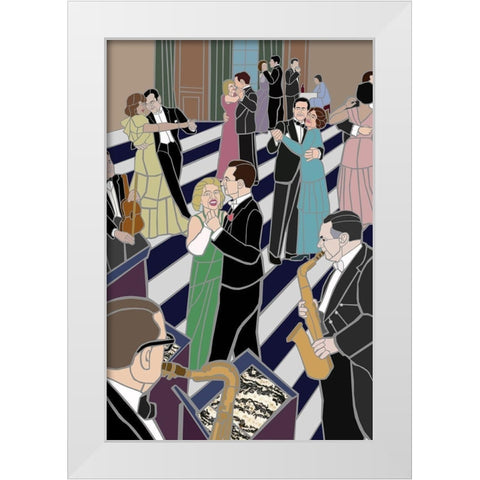 Dance Scene White Modern Wood Framed Art Print by Mandell, Jonathan