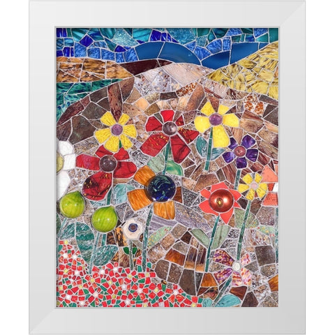 Mountainscape with Flowers I White Modern Wood Framed Art Print by Mandell, Jonathan