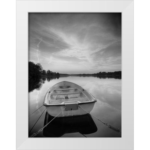 Rowboat on Summer Lake White Modern Wood Framed Art Print by Anonymous
