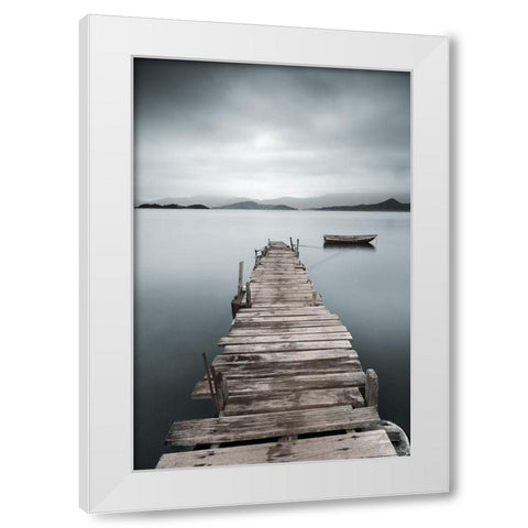 Peaceful Pier, Color White Modern Wood Framed Art Print by Anonymous