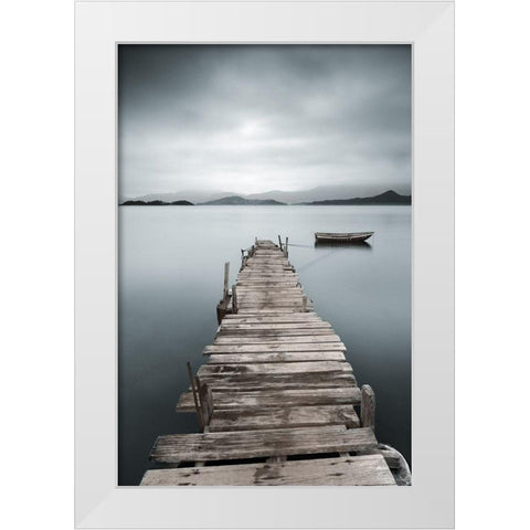 Peaceful Pier, Color White Modern Wood Framed Art Print by Anonymous