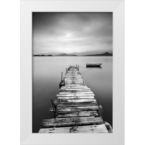 Peaceful Pier White Modern Wood Framed Art Print by Anonymous