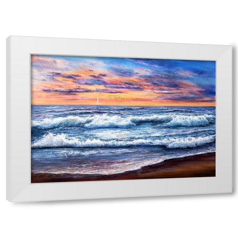 Sunset Over Ocean White Modern Wood Framed Art Print by Dimitrov, Boyan