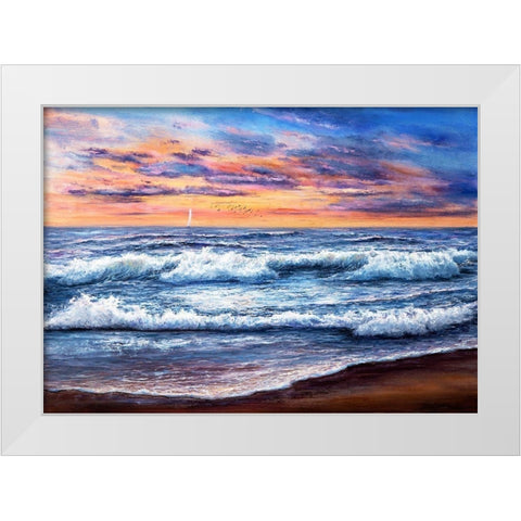 Sunset Over Ocean White Modern Wood Framed Art Print by Dimitrov, Boyan