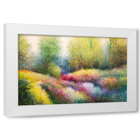 Spring Meadow with Flowers White Modern Wood Framed Art Print by Rossi, Giorgio