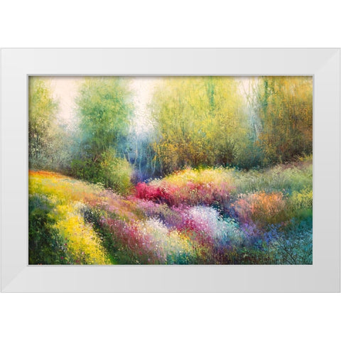 Spring Meadow with Flowers White Modern Wood Framed Art Print by Rossi, Giorgio