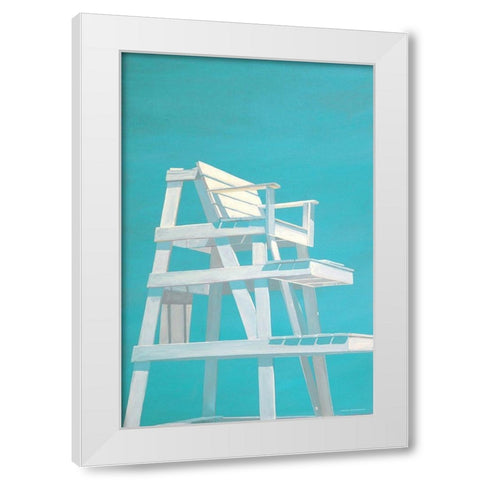 Life Guard Stand (turquoise) White Modern Wood Framed Art Print by Saxe, Carol