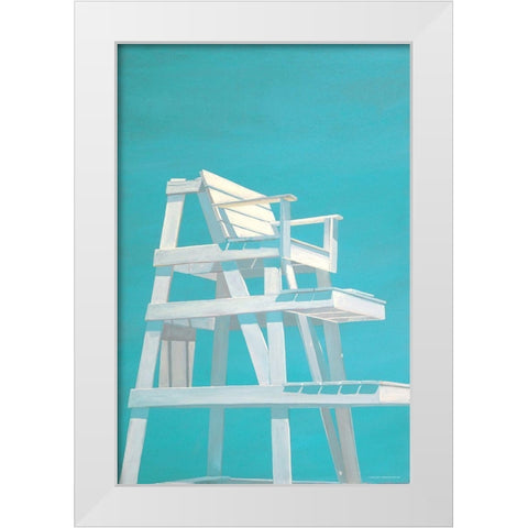 Life Guard Stand (turquoise) White Modern Wood Framed Art Print by Saxe, Carol