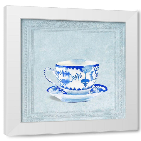 Watercolored Blue and White Tea Cup White Modern Wood Framed Art Print by Dolzhenko, Anna