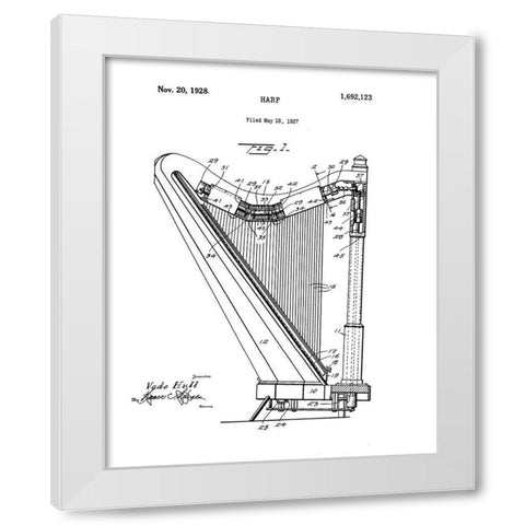 Harp Diagram White Modern Wood Framed Art Print by Anonymous