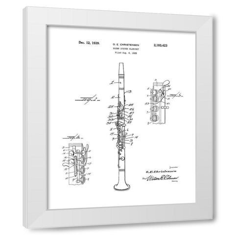 Clarinet Diagram White Modern Wood Framed Art Print by Anonymous