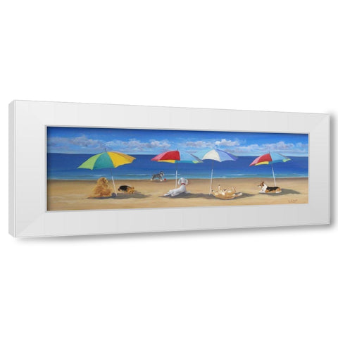 Umbrella Paws White Modern Wood Framed Art Print by Saxe, Carol