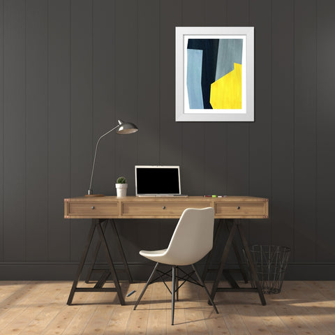 Yellow and Grey Abstract White Modern Wood Framed Art Print by Inuit
