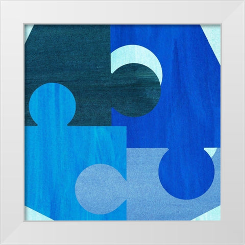 Blue and Teal Pattern White Modern Wood Framed Art Print by Inuit