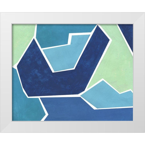 Teal and Blue Jigsaw White Modern Wood Framed Art Print by Inuit