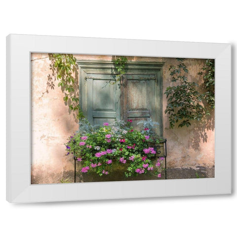 Retro Window and Flowers White Modern Wood Framed Art Print by Volcjoks, Edijs