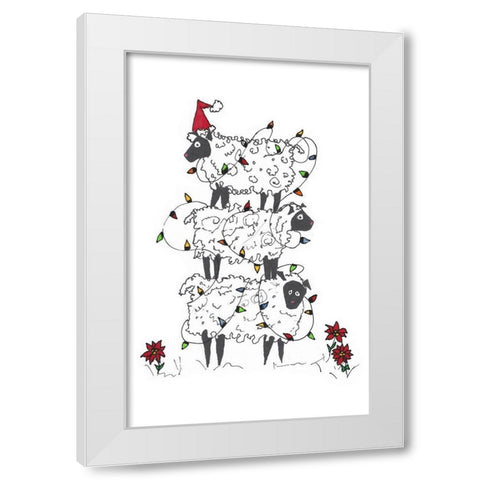 Stacked Sheep at Christmas White Modern Wood Framed Art Print by Carroccio, Lisa