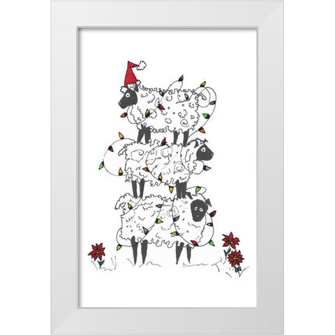 Stacked Sheep at Christmas White Modern Wood Framed Art Print by Carroccio, Lisa