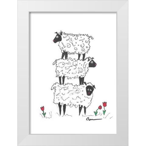 Stacked Sheep  White Modern Wood Framed Art Print by Carroccio, Lisa