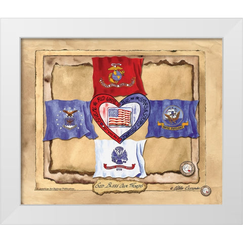 God Bless Our Troops White Modern Wood Framed Art Print by Alexander, Natalie