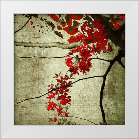Red Kerala Blossoms White Modern Wood Framed Art Print by Anonymous