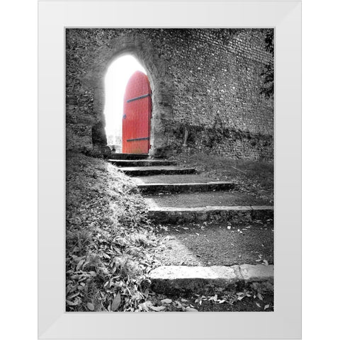 Red Door Top of the Stairs White Modern Wood Framed Art Print by Anonymous