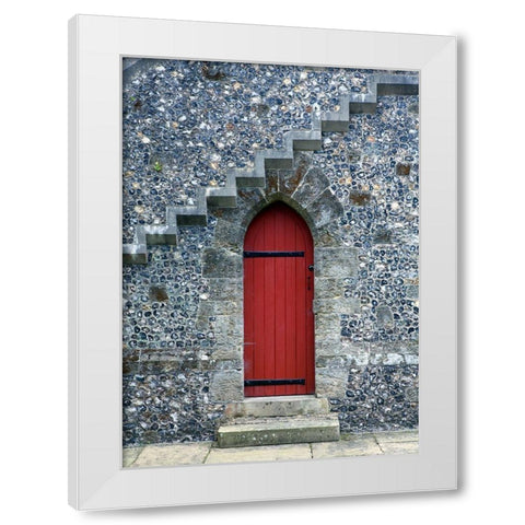 Red Door Under the Stairs White Modern Wood Framed Art Print by Anonymous