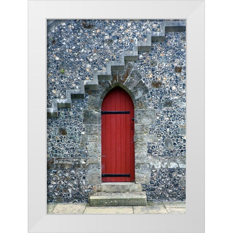 Red Door Under the Stairs White Modern Wood Framed Art Print by Anonymous