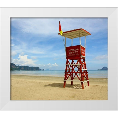 Lifeguard Observation Tower, Color White Modern Wood Framed Art Print by Anonymous